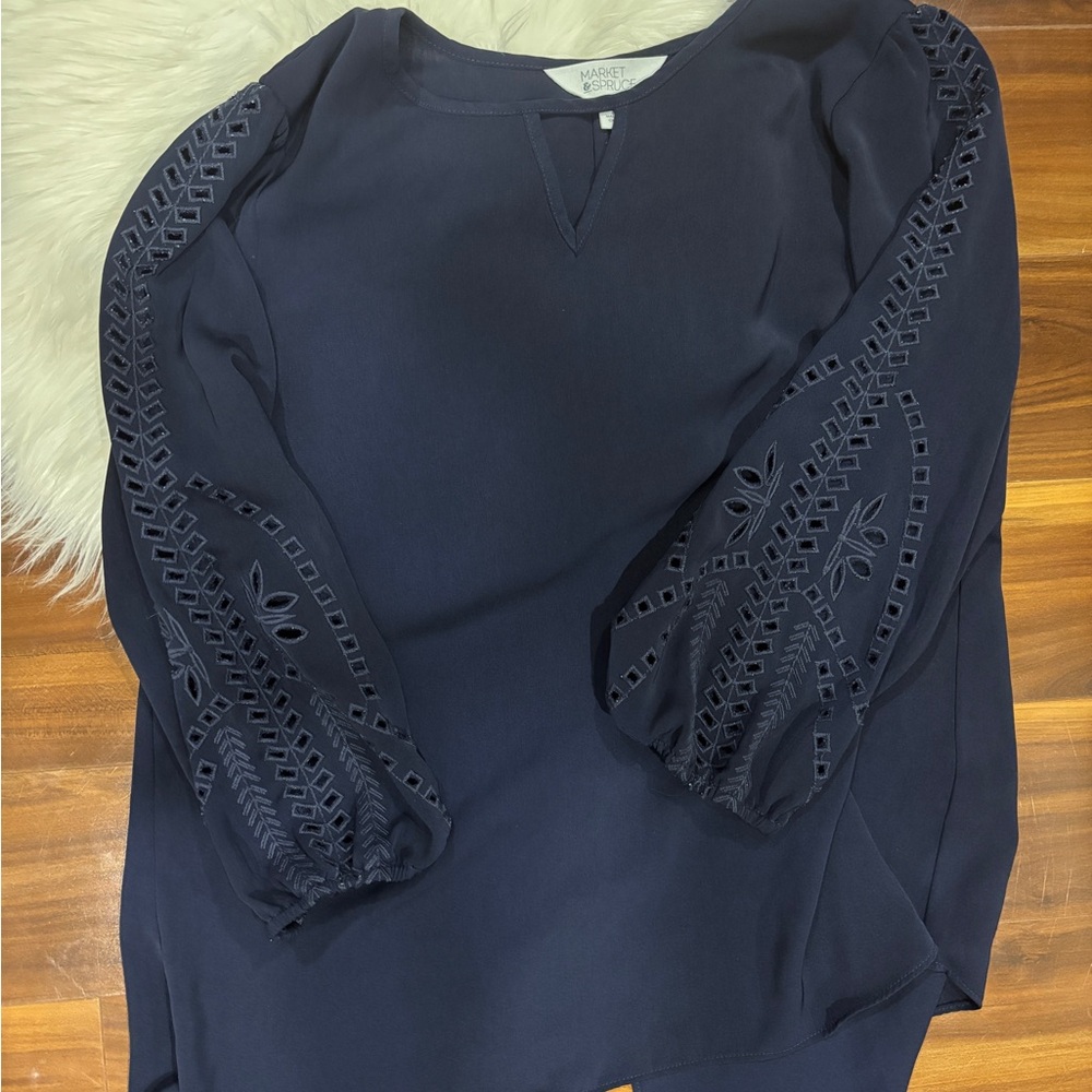 Market & spruce Midnight Blue Blouse with 3/4 Cutout Sleeves medium
